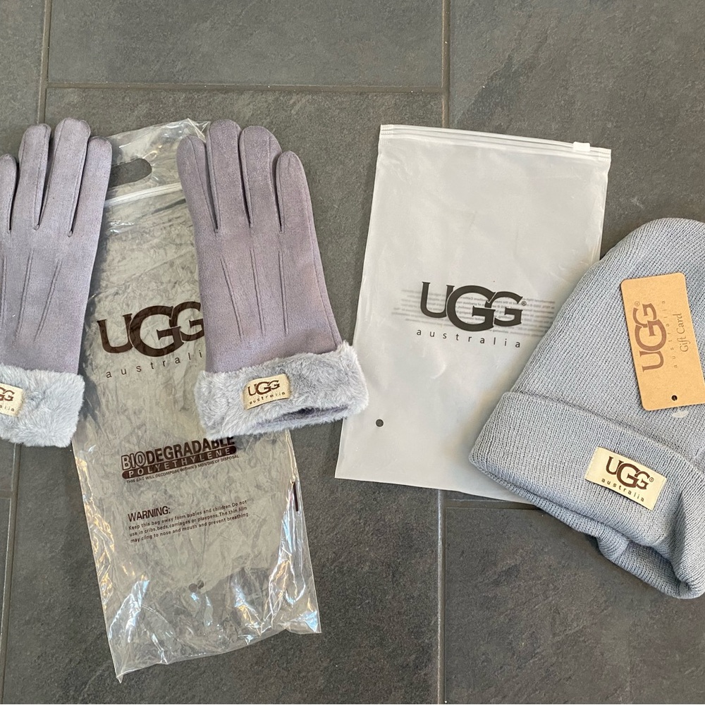 UGG Australia Gray Beanie and mittens.